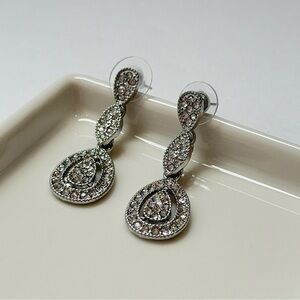 Crystal Pavé Teardrop Dangle Earrings - Silver Tone